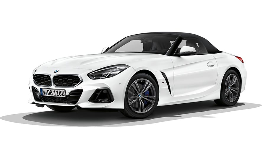 BMW Z4 roadster blanc, capote fermée